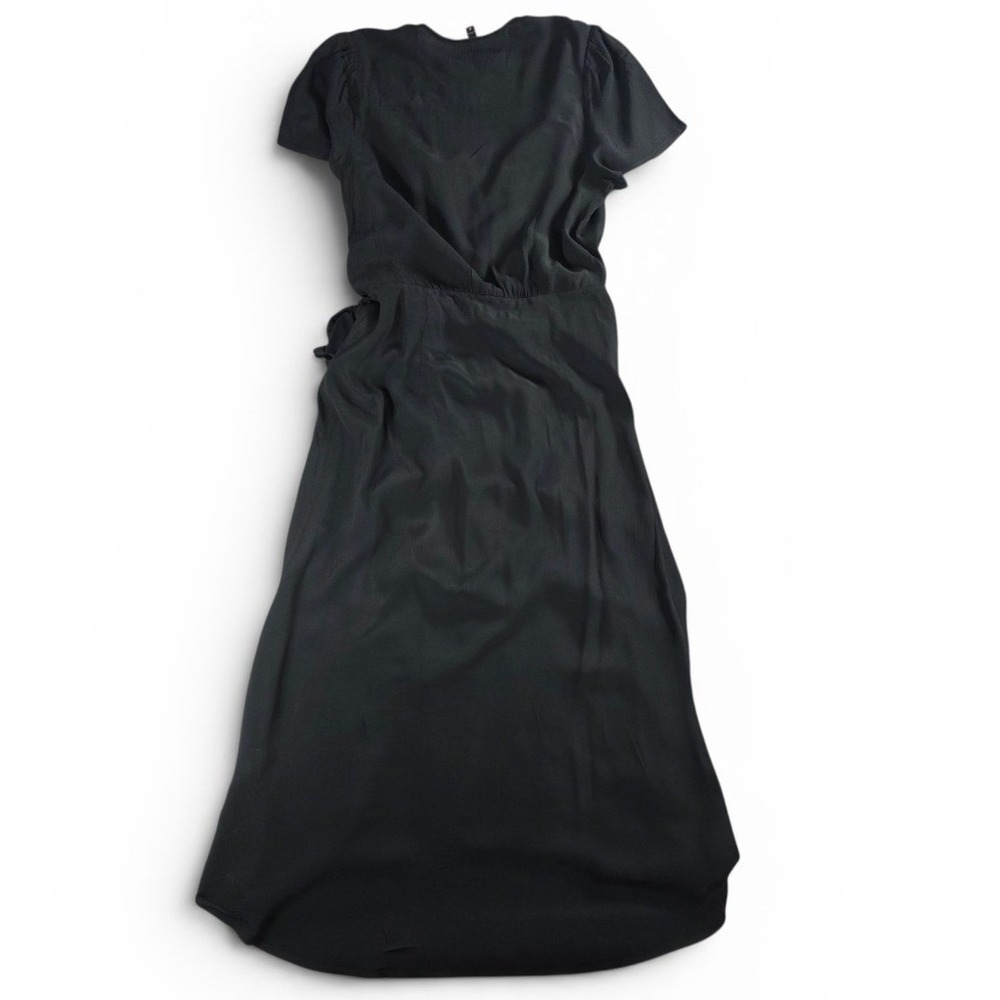 Express Women Medium Black Wrap Dress Short Sleeve Tulip Hem Midi Solid Rayon